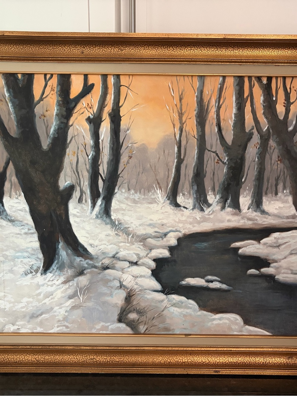 Vintage Hand-Painted Winter Landscape 🖼️ Caracas Gallery Provenance-  Gold Frame